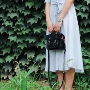 Black Leather Satchel with Gold Hardware