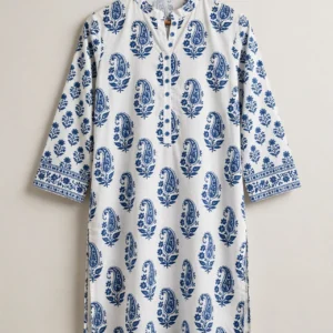 White Block-Print Cotton Kurti