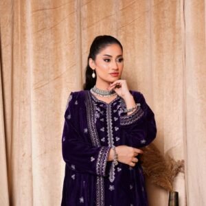 Purple Velvet Embroidered Formal Suit